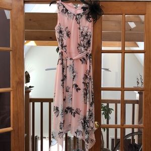 Chiffon handkerchief hem with fascinator